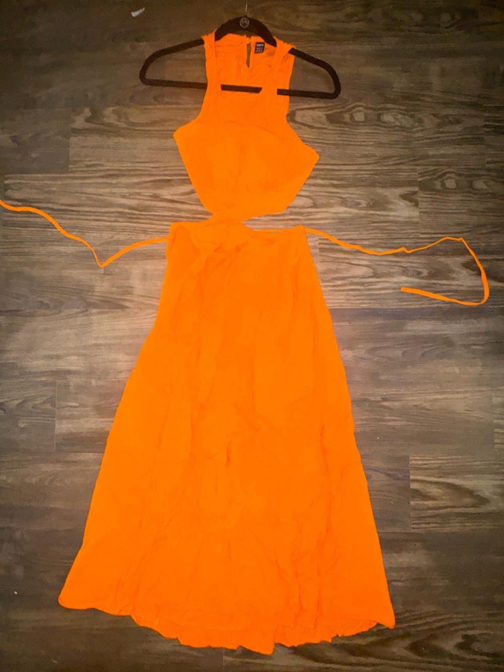 Women's Orange cut out Maxi Dress - Sleeveless Halter Top and Flowing Skirt